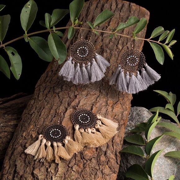 Dreamcatcher Copper Filigree Tassel Earrings NWT - Picture 1 of 8